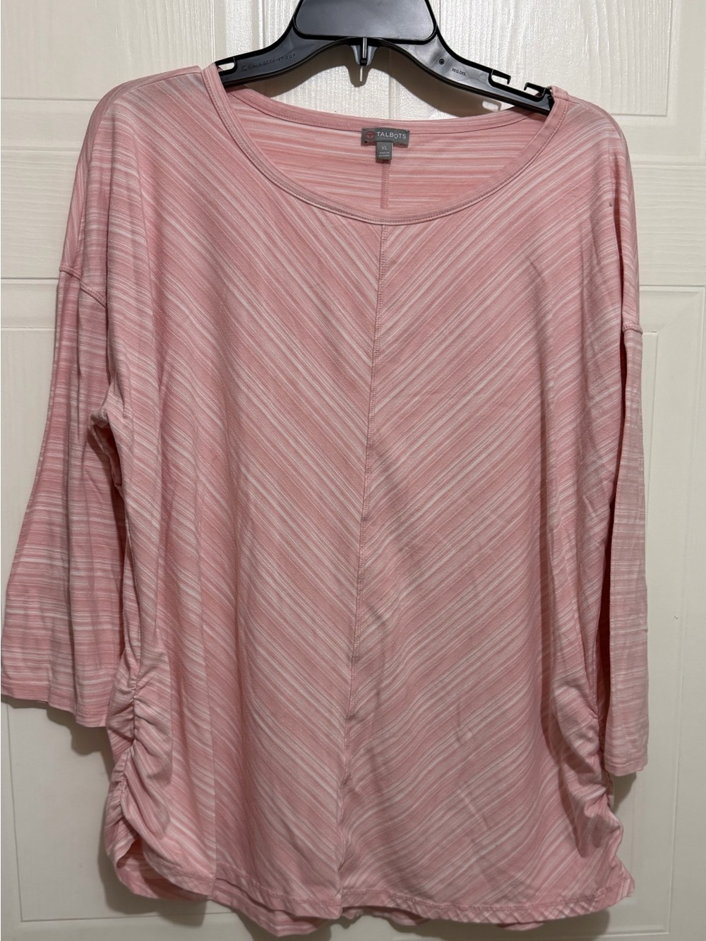 Talbots Pink Diagonal-Striped Long Sleeve Scoop Neck Top